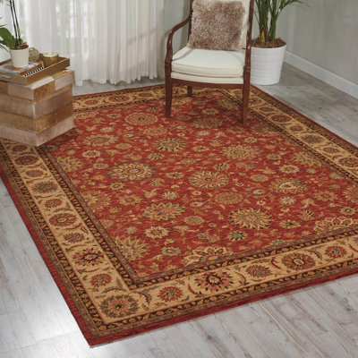 Orange Luxurious Traditional Wool Floral Bordered Rug for Bedroom ...