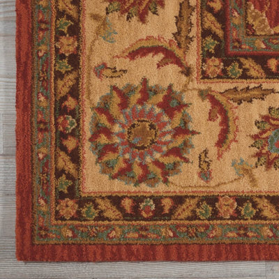 Orange Luxurious Traditional Wool Floral Bordered Rug for Bedroom & Living Room-229cm X 290cm