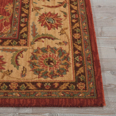 Orange Luxurious Traditional Wool Floral Bordered Rug for Bedroom & Living Room-229cm X 290cm