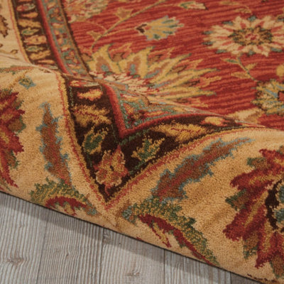 Orange Luxurious Traditional Wool Floral Bordered Rug for Bedroom & Living Room-229cm X 290cm