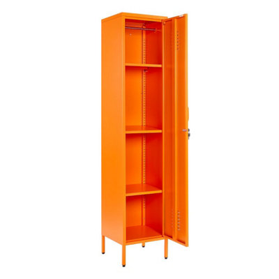 Orange Metal Tall 3 Shelve Locker Cabinet, 1 Door Wardrobe Storage Cupboard for Home or Office