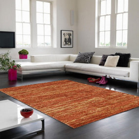 Orange Modern Easy to Clean Abstract Rug For Dining Room-200cm X 290cm