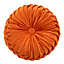 Orange Modern Round Pumpkin Pleated Velvet Throw Pillow Sofa Cushion Dia 45 cm