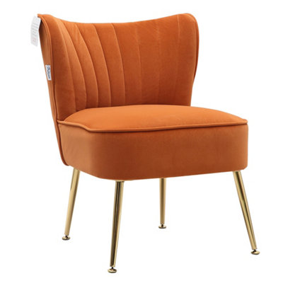 Orange Modern Velvet Armless Wingback Accent Chair with Gold Legs