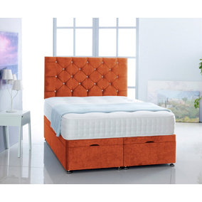 Orange  Naples Foot Lift Ottoman Bed With Memory Spring Mattress And Headboard 3FT Single