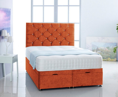 Orange  Naples Foot Lift Ottoman Bed With Memory Spring Mattress And Headboard 4FT6 Double