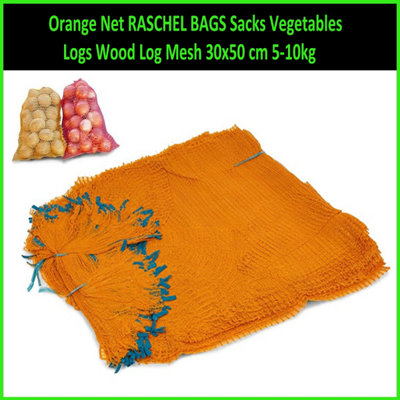Orange Net Raschel Bags Sacks Vegetables Logs Wood Log Mesh 30x50 cm 5 ...