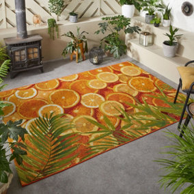 Orange Outdoor Rug, Abstract Stain-Resistant Rug For Decks Patio Balcony, Nature Print Outdoor Area Rug-120cm X 170cm