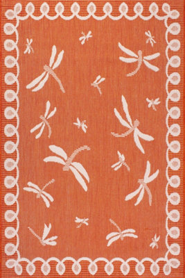 Orange Outdoor Rug, Animal Bordered Stain-Resistant Rug For Patio Decks Balcony, Modern Outdoor Area Rug-120cm X 170cm