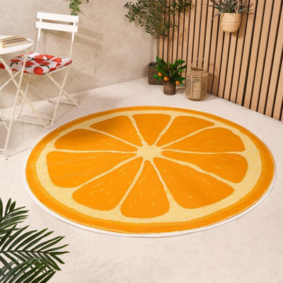 Orange Outdoor Rug Round Garden Mat Area Floor Patio Deck Non Slip
