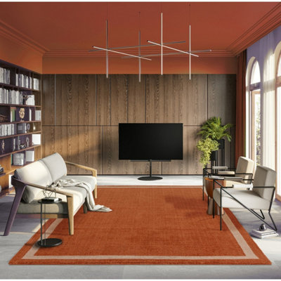 Orange Plain Handmade Bordered 7mm Pile Stain-Resistant Rug For Bedroom, & Dining Room, Plain Wool Rug-200cm X 290cm