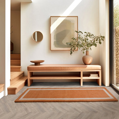 Orange Plain Handmade Bordered 7mm Pile Stain-Resistant Rug For Bedroom, & Dining Room, Plain Wool Rug-200cm X 290cm
