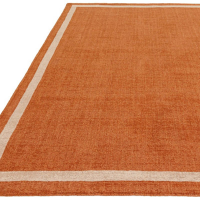 Orange Plain Handmade Bordered 7mm Pile Stain-Resistant Rug For Bedroom, & Dining Room, Plain Wool Rug-200cm X 290cm