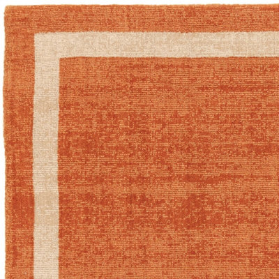 Orange Plain Handmade Bordered 7mm Pile Stain-Resistant Rug For Bedroom, & Dining Room, Plain Wool Rug-200cm X 290cm