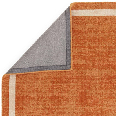 Orange Plain Handmade Bordered 7mm Pile Stain-Resistant Rug For Bedroom, & Dining Room, Plain Wool Rug-200cm X 290cm
