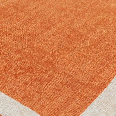 Orange Plain Handmade Bordered 7mm Pile Stain-Resistant Rug For Bedroom, & Dining Room, Plain Wool Rug-200cm X 290cm