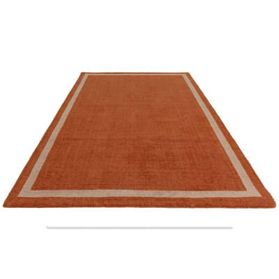 Orange Plain Handmade Bordered 7mm Pile Stain-Resistant Rug For Bedroom, & Dining Room, Plain Wool Rug-200cm X 290cm