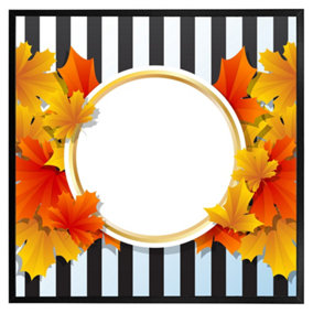 Orange& red autumn leaves on black stripes (Picutre Frame) / 30x30" / Oak
