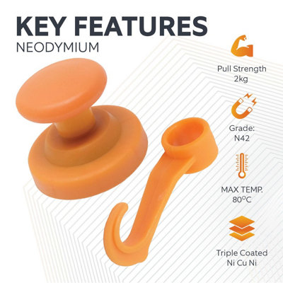 Orange Rubber Coated Neodymium Magnet with Swivel Hook for Holding Rope ...