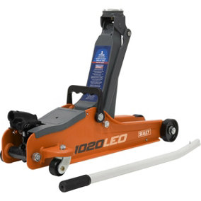Orange Short Chassis Trolley Jack - 2000kg Limit - 385mm Max Height - Low Entry