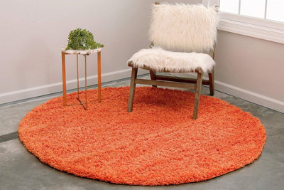 Orange Thick Shaggy Circle Rug - California - 120cm