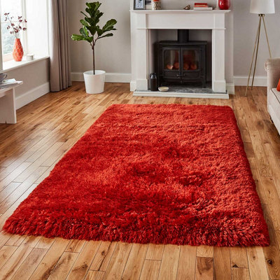 Orange Thick Shaggy Handmade Plain Easy to Clean Rug For Dining Room ...