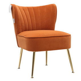 Orange Velvet Effect Accent Chair Wing Back with Gold Legs 55.5 cm W x 64 cm D x 72.5 cm H