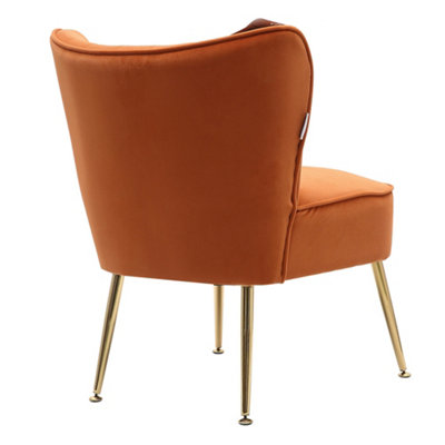 Orange Velvet Effect Accent Chair Wing Back with Gold Legs 55.5 cm W x 64 cm D x 72.5 cm H