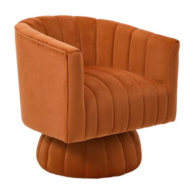Orange Velvet Upholstered Swivel Accent Armchair