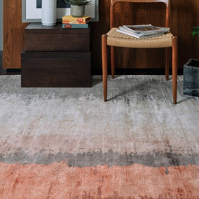 Orange Viscose Handmade , Luxurious , Modern Easy to Clean Abstract Rug for Living room, Bedroom - 120cm X 170cm