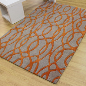 Orange Wool Luxurious Modern Easy to Clean Handmade Abstract Rug For Bedroom Dining Room And Living Room -120cm X 170cm