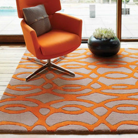 Orange Wool Luxurious Modern Easy to Clean Handmade Abstract Rug For Bedroom Dining Room And Living Room -160cm X 230cm