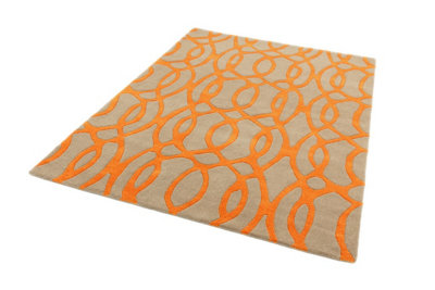 Orange Wool Luxurious Modern Easy to Clean Handmade Abstract Rug For Bedroom Dining Room And Living Room -200cm X 300cm