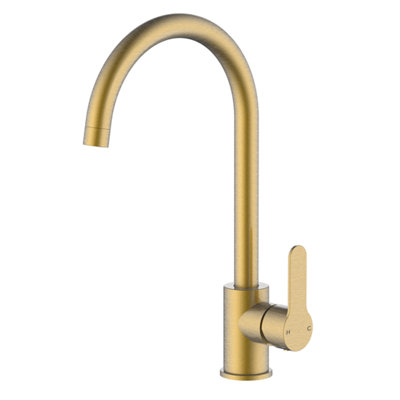ORBINA Velto Stainless Steel Kitchen Mixer Tap,  Single Lever Sink Mixer Tap, Top Fix Deck Mounted Design, Brushed Brass