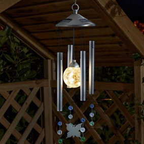 Orbis Windchime with Solar Powered LED Crackle Globe - Outdoor Garden Light Up Decoration - Measures H60 x 15cm Diameter
