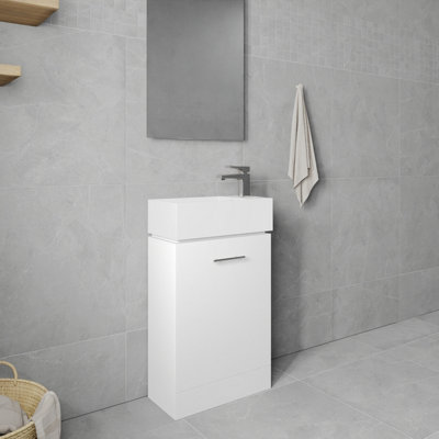 Orbit 1 Door Cloakroom Vanity Basin Unit - 480mm - Gloss White - Balterley
