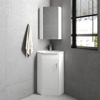 Orbit 1 Door Corner Vanity Basin Unit 555mm Gloss White