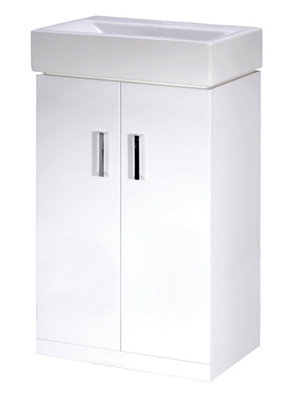 Orbit 2 Door Cloakroom Vanity Basin Unit - 450mm - Gloss White - Balterley