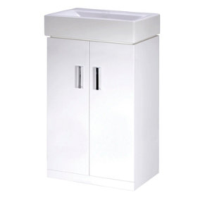 Orbit 2 Door Cloakroom Vanity Basin Unit - 450mm - Gloss White