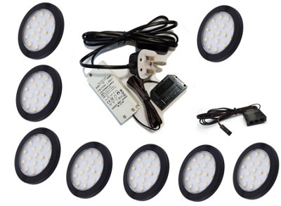 ORBIT Black 1.5W LED Light Kit Under Cabinet Shelf Cupboard Kit - Light Colour Cold White - Lights 8
