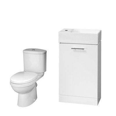 Orbit Cloakroom Bundle - 1 Door Vanity Basin Unit, Toilet Pan, Cistern & Seat (Tap Not Included) - Gloss White - 480mm - Balterley