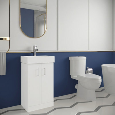 Orbit Cloakroom Bundle - 2 Door Vanity Basin Unit, Toilet Pan, Cistern & Seat (Tap Not Included) - Gloss White - 450mm - Balterley
