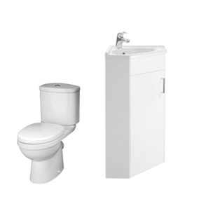 Orbit Cloakroom Bundle - Corner 1 Door Vanity Basin Unit, Toilet Pan, Cistern & Seat (Tap Not Included) - Gloss White - Balterley