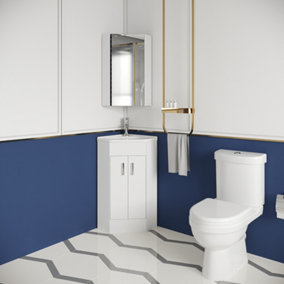 Orbit Cloakroom Bundle - Corner 2 Door Vanity Basin Unit, Toilet Pan, Cistern & Seat (Tap Not Included) - Gloss White - Balterley