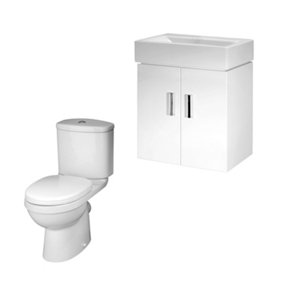 Orbit Cloakroom Bundle - Wall Hung Vanity Basin Unit, Toilet Pan, Cistern & Seat (Tap Not Included) - Gloss White - Balterley