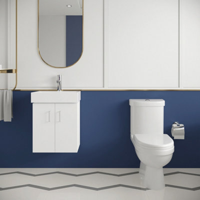 Orbit Cloakroom Bundle - Wall Hung Vanity Basin Unit, Toilet Pan, Cistern & Seat (Tap Not Included) - Gloss White - Balterley