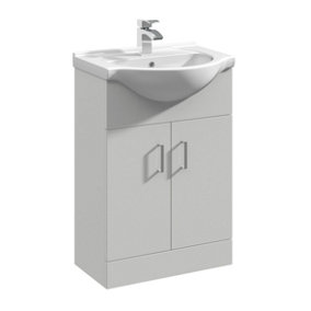Orbit Floor Standing 2 Door Vanity Basin Unit and Round Ceramic Basin  - Gloss Grey Mist - 550mm