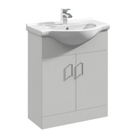 Orbit Floor Standing 2 Door Vanity Basin Unit - Gloss Grey Mist - 650mm
