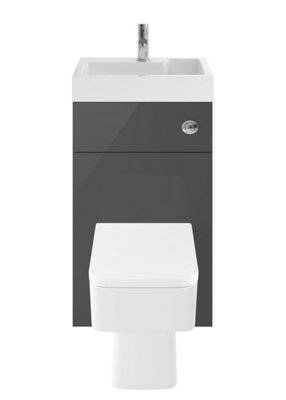 Orbit Floor Standing WC Unit with Basin & Concealed Cistern (Toilet Pan & Tap Not Included) - Gloss Grey - 500mm - Balterley