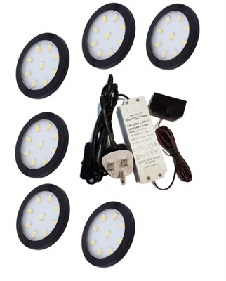 ORBIT XL Black - Bright LED Light Under Cabinet Shelf Cupboard Set - Light Colour Cold White - Lights 6